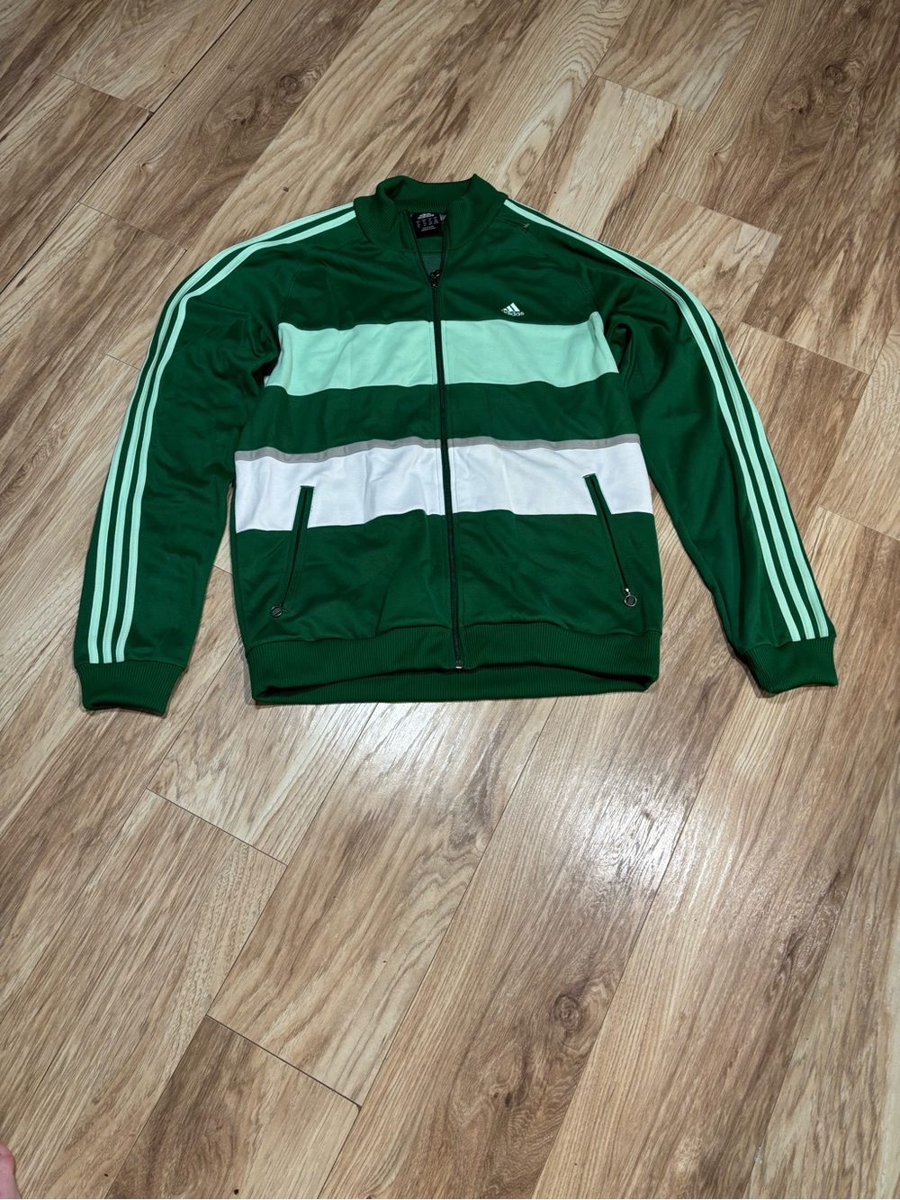 Adidas Green Track Jacket with Mint & White Stripes Vintage Mens XL